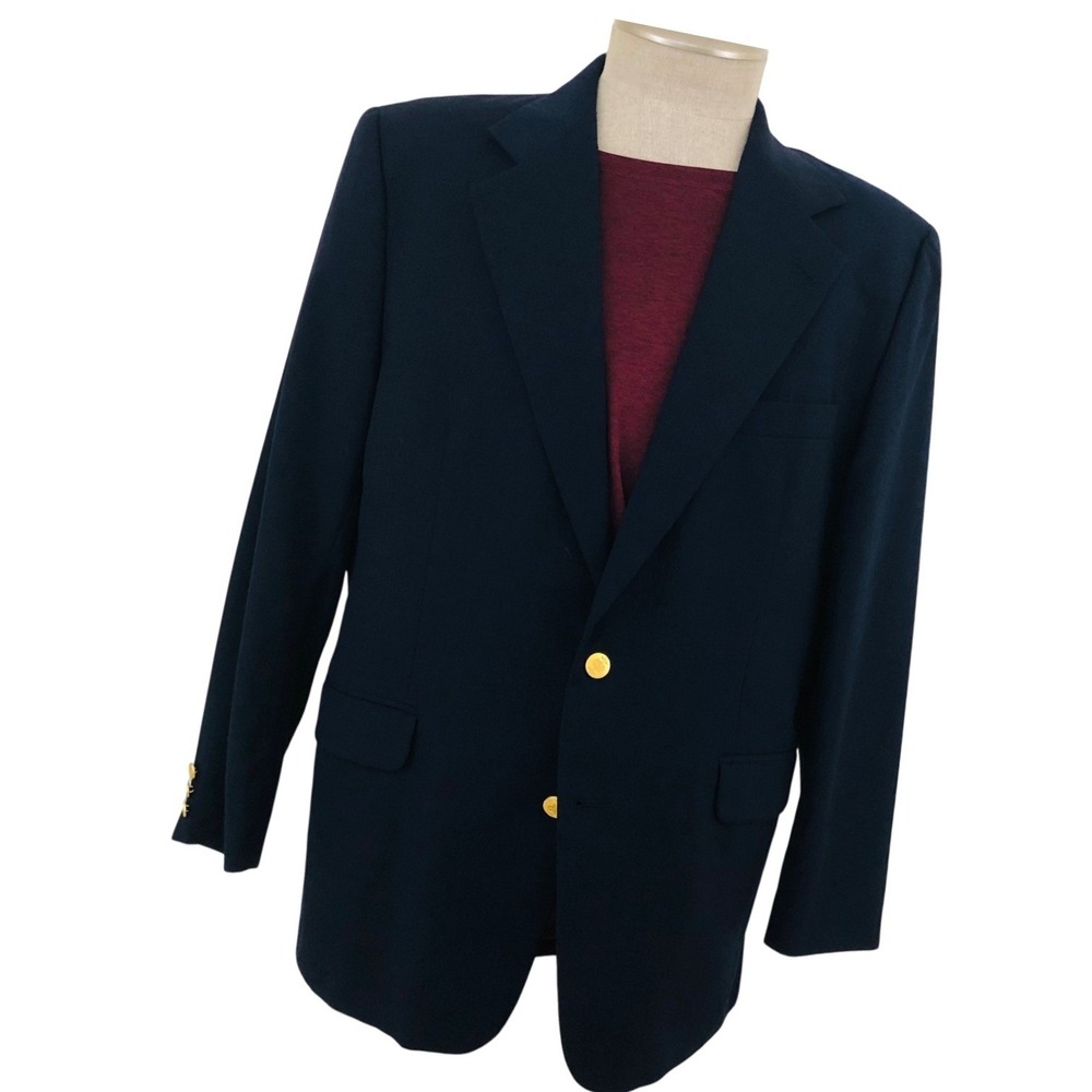Vintage Oleg Cassini Navy Blazer Gold Buttons Sport Coat Slovakia Mens 46L 48R